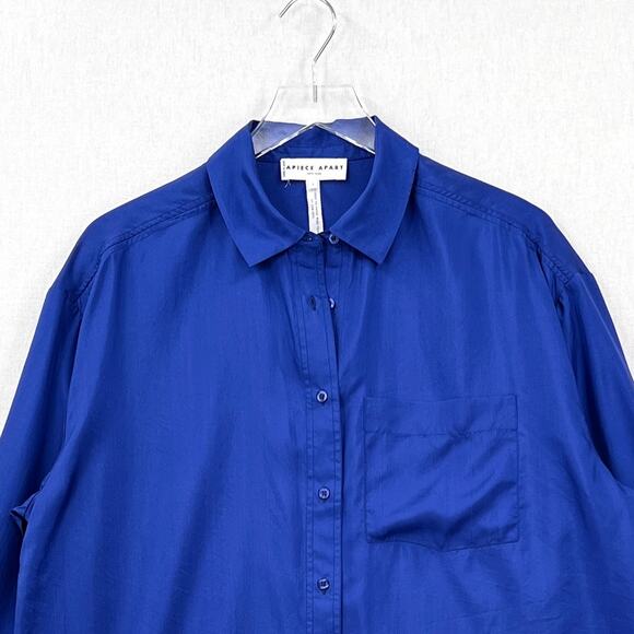 APIECE APART Oversize Button Down Shirt Womens Small Ceru Blue Silk Long Sleeve - Picture 8 of 16